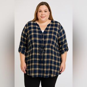 Bobbie Brooks Soft Plaid Flannel Elastic Waist Shirt Tunic Plus Size 3X